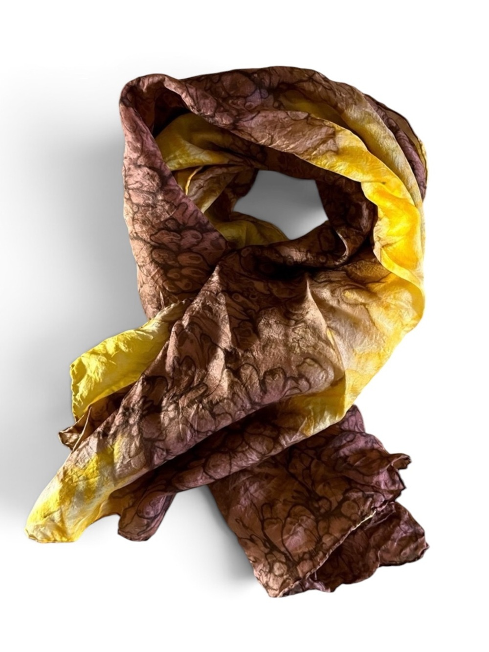 Silk Brown/ Gold Floral Tie Dyed Vintage Scarf